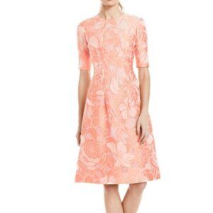 Lela Rose Holly Floral Fil Coupé Jacquard Midi Dress in Peach Blush XL $1,690